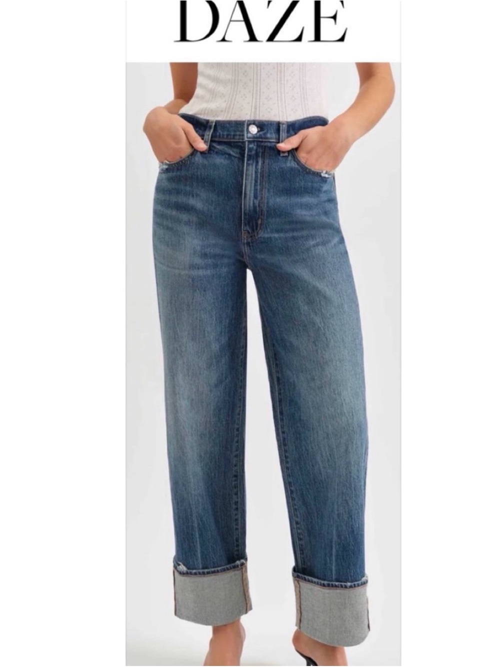 DAZE High-Rise Straight Leg Jeans in Dark Blue